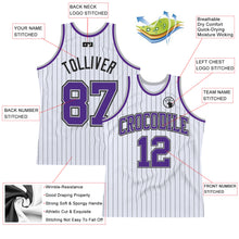 Charger l&#39;image dans la galerie, Custom White Black Pinstripe Purple-Gray Authentic Basketball Jersey
