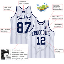 Laden Sie das Bild in den Galerie-Viewer, Custom White Navy Pinstripe Navy Authentic Basketball Jersey
