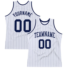 Laden Sie das Bild in den Galerie-Viewer, Custom White Navy Pinstripe Navy Authentic Basketball Jersey
