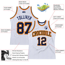 Charger l&#39;image dans la galerie, Custom White Navy Pinstripe Navy Gold-Orange Authentic Basketball Jersey
