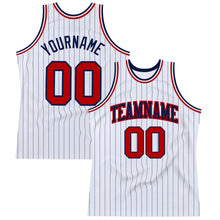 Загрузить изображение в средство просмотра галереи, Custom White Navy Pinstripe Red Authentic Basketball Jersey
