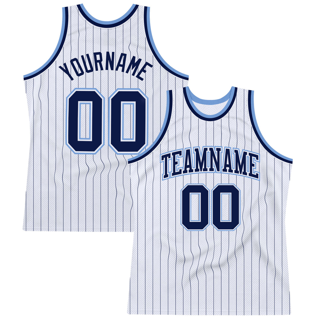 Cheap Custom White Navy Pinstripe Navy-Light Blue Authentic Basketball  Jersey Free Shipping – CustomJerseysPro