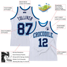 Laden Sie das Bild in den Galerie-Viewer, Custom White Navy Pinstripe Navy-Blue Authentic Basketball Jersey
