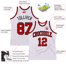 Загрузить изображение в средство просмотра галереи, Custom White Red Pinstripe Red-Black Authentic Basketball Jersey
