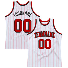 Загрузить изображение в средство просмотра галереи, Custom White Red Pinstripe Red-Black Authentic Basketball Jersey
