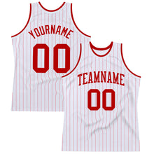 Laden Sie das Bild in den Galerie-Viewer, Custom White Red Pinstripe Red Authentic Basketball Jersey
