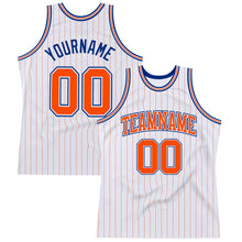 Загрузить изображение в средство просмотра галереи, Custom White Orange Pinstripe Orange-Royal Authentic Basketball Jersey
