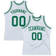 Laden Sie das Bild in den Galerie-Viewer, Custom White Kelly Green Pinstripe Kelly Green Authentic Basketball Jersey
