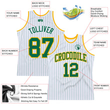 Laden Sie das Bild in den Galerie-Viewer, Custom White Kelly Green Pinstripe Kelly Green-Gold Authentic Basketball Jersey
