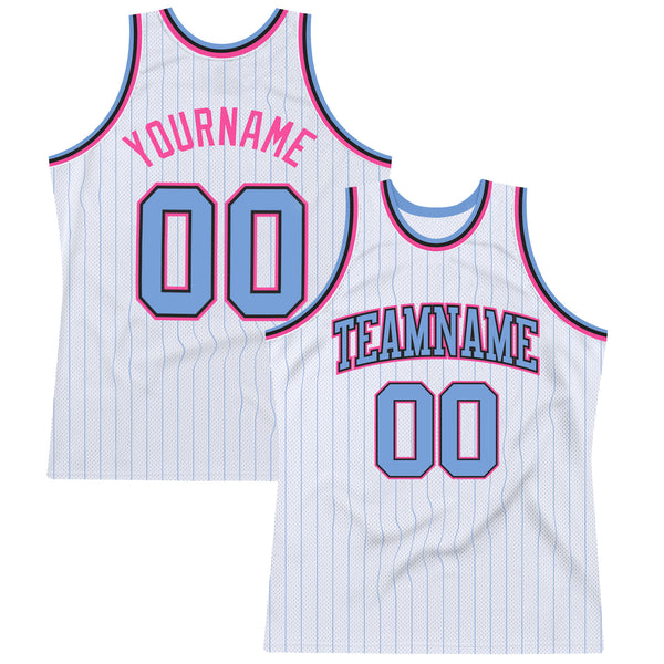 Custom White Light Blue Pinstripe Light Blue Black-Pink Authentic Basketball  Jersey Sale – UKSN INC