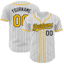 Laden Sie das Bild in den Galerie-Viewer, Custom White Black Pinstripe Gold Authentic Baseball Jersey
