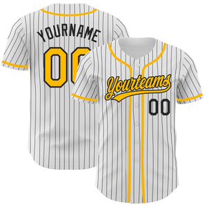 Custom White Black Pinstripe Gold Authentic Baseball Jersey