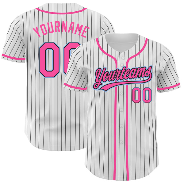 Custom Pink White Pinstripe White-Black Authentic Baseball Jersey