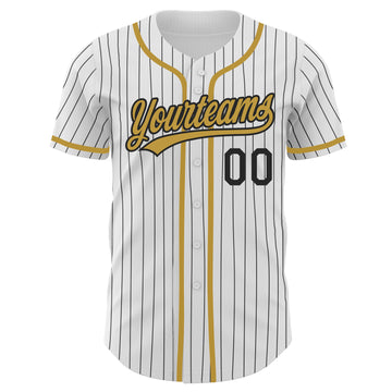 Custom White Black Pinstripe Old Gold Authentic Baseball Jersey