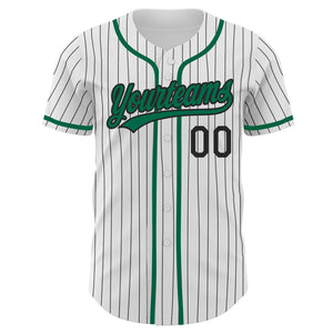 Custom White Black Pinstripe Kelly Green Authentic Baseball Jersey