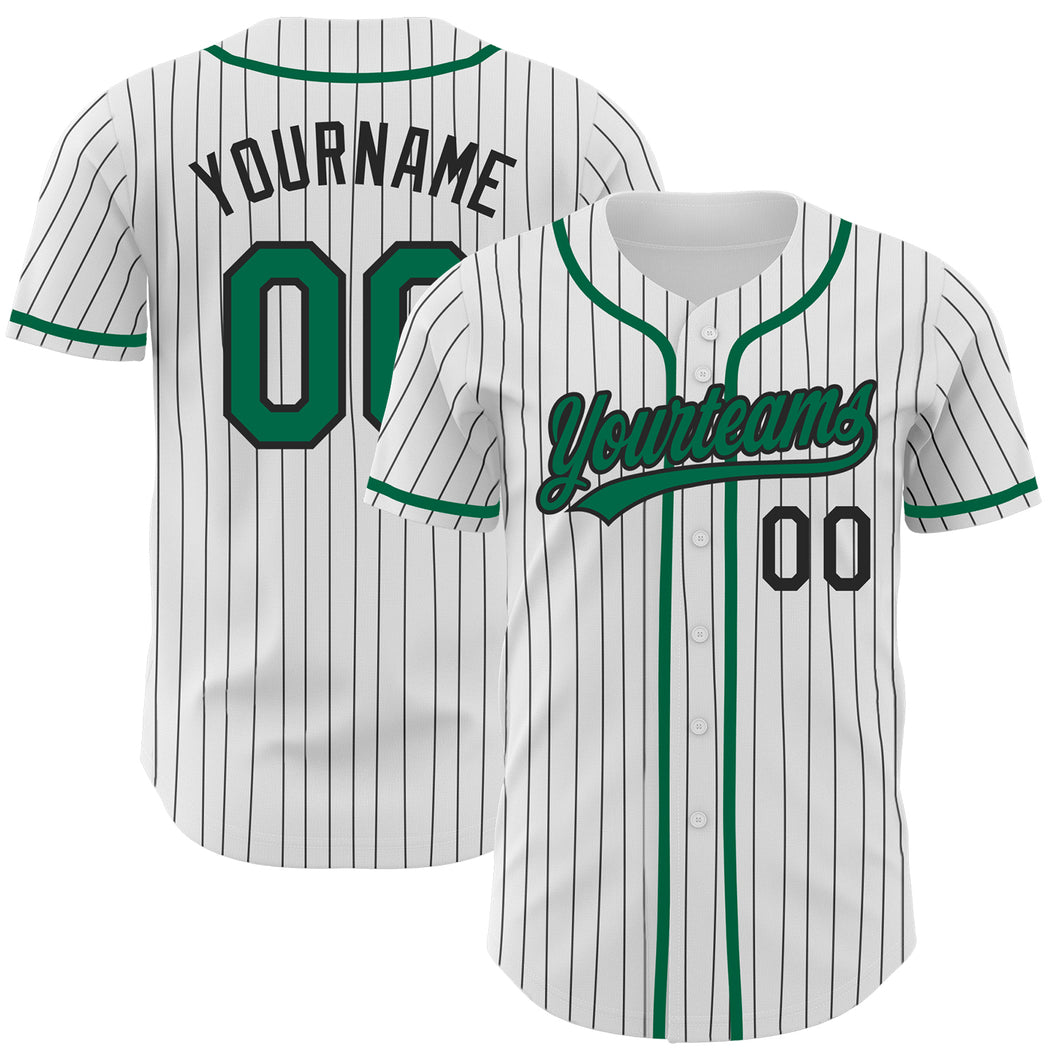 Custom White Black Pinstripe Kelly Green Authentic Baseball Jersey