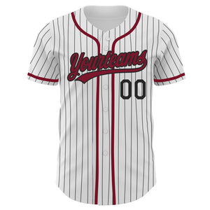 Custom White Black Pinstripe Crimson Authentic Baseball Jersey