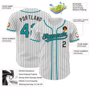 Custom White Black Pinstripe Teal Authentic Baseball Jersey