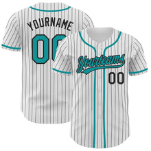 Laden Sie das Bild in den Galerie-Viewer, Custom White Black Pinstripe Teal Authentic Baseball Jersey
