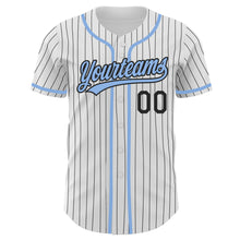 Laden Sie das Bild in den Galerie-Viewer, Custom White Black Pinstripe Light Blue Authentic Baseball Jersey
