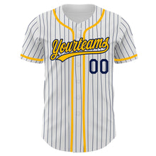 Загрузить изображение в средство просмотра галереи, Custom White Navy Pinstripe Gold Authentic Baseball Jersey
