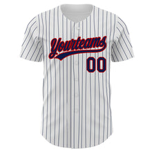 Загрузить изображение в средство просмотра галереи, Custom White Navy Pinstripe Navy-Red Authentic Baseball Jersey
