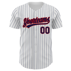 Custom White Navy Pinstripe Navy-Red Authentic Baseball Jersey