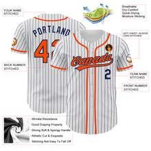 Laden Sie das Bild in den Galerie-Viewer, Custom White Navy Pinstripe Orange Authentic Baseball Jersey
