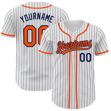 Laden Sie das Bild in den Galerie-Viewer, Custom White Navy Pinstripe Orange Authentic Baseball Jersey
