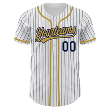 Загрузить изображение в средство просмотра галереи, Custom White Navy Pinstripe Old Gold Authentic Baseball Jersey
