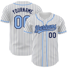 Laden Sie das Bild in den Galerie-Viewer, Custom White Navy Pinstripe Light Blue Authentic Baseball Jersey
