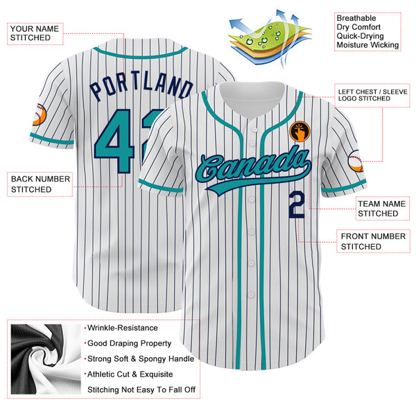 Cheap Custom White Teal Pinstripe Teal-Navy Authentic Baseball Jersey Free  Shipping – CustomJerseysPro