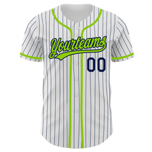 Загрузить изображение в средство просмотра галереи, Custom White Navy Pinstripe Neon Green Authentic Baseball Jersey
