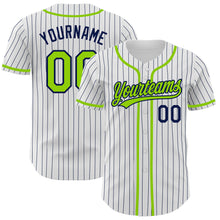 Загрузить изображение в средство просмотра галереи, Custom White Navy Pinstripe Neon Green Authentic Baseball Jersey
