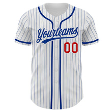 Laden Sie das Bild in den Galerie-Viewer, Custom White Royal Pinstripe Red Authentic Baseball Jersey
