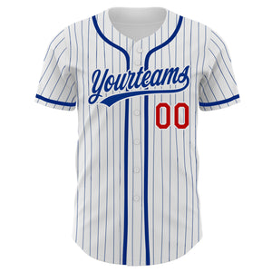 Custom White Royal Pinstripe Red Authentic Baseball Jersey