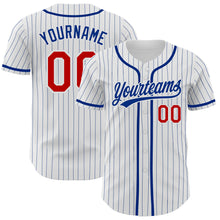 Laden Sie das Bild in den Galerie-Viewer, Custom White Royal Pinstripe Red Authentic Baseball Jersey
