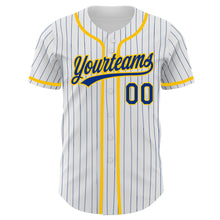 Laden Sie das Bild in den Galerie-Viewer, Custom White Royal Pinstripe Royal-Yellow Authentic Baseball Jersey
