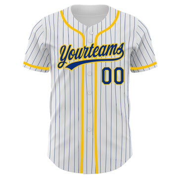 Custom White Royal Pinstripe Royal-Yellow Authentic Baseball Jersey