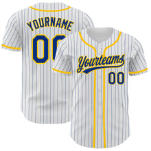 Laden Sie das Bild in den Galerie-Viewer, Custom White Royal Pinstripe Royal-Yellow Authentic Baseball Jersey
