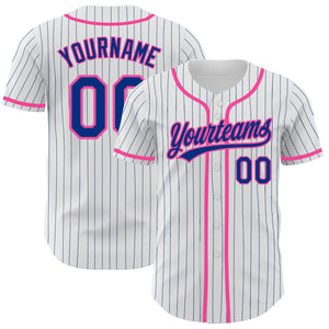 Custom White Royal Pinstripe Royal-Pink Authentic Baseball Jersey