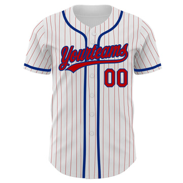 Custom White Red Pinstripe Red-Royal Authentic Baseball Jersey