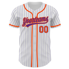 Laden Sie das Bild in den Galerie-Viewer, Custom White Purple Pinstripe Orange Authentic Baseball Jersey
