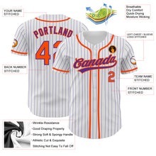 Laden Sie das Bild in den Galerie-Viewer, Custom White Purple Pinstripe Orange Authentic Baseball Jersey
