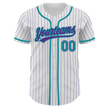 Загрузить изображение в средство просмотра галереи, Custom White Purple Pinstripe Teal Authentic Baseball Jersey
