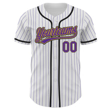 Charger l&#39;image dans la galerie, Custom White Purple Pinstripe Purple Old Gold-Black Authentic Baseball Jersey
