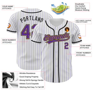 Custom White Purple Pinstripe Purple Old Gold-Black Authentic Baseball Jersey