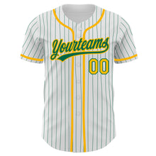 Laden Sie das Bild in den Galerie-Viewer, Custom White Kelly Green Pinstripe Gold Authentic Baseball Jersey
