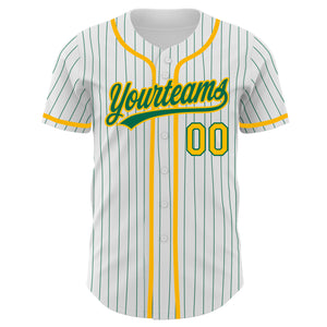 Custom White Kelly Green Pinstripe Gold Authentic Baseball Jersey