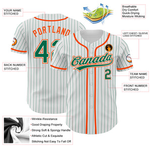 Custom White Kelly Green Pinstripe Kelly Green-Orange Authentic Baseball Jersey